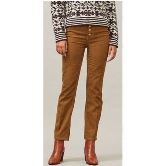Tory Burch Corduroy Classic High Rise Gold Button Details Straight Leg-sz 27 - Picture 1 of 6